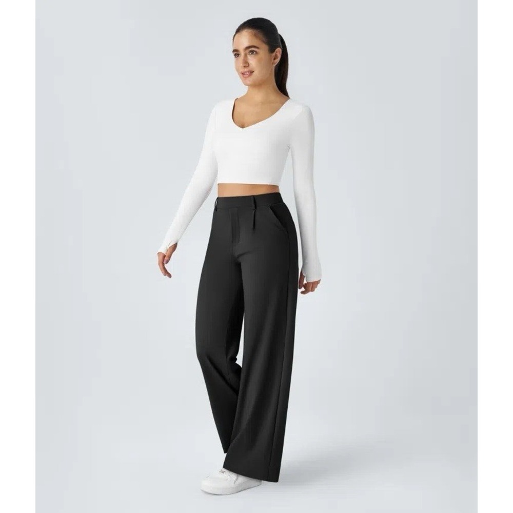 Halara Flex Day Stretch High Waisted Straight Leg Work Pants Black Women's M